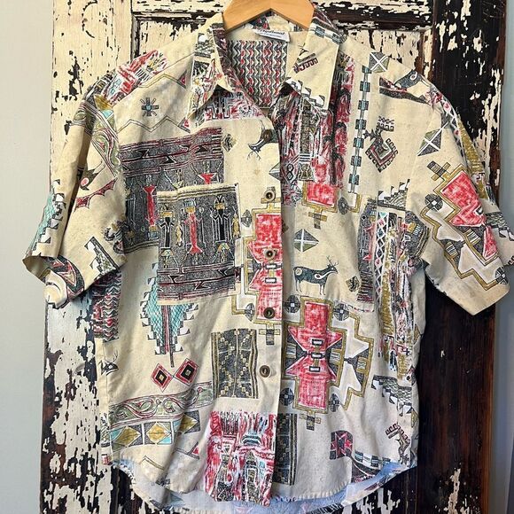 Vintage Lady Diplomat Aztec short sleeve button down. Size S. - Picture 1 of 8